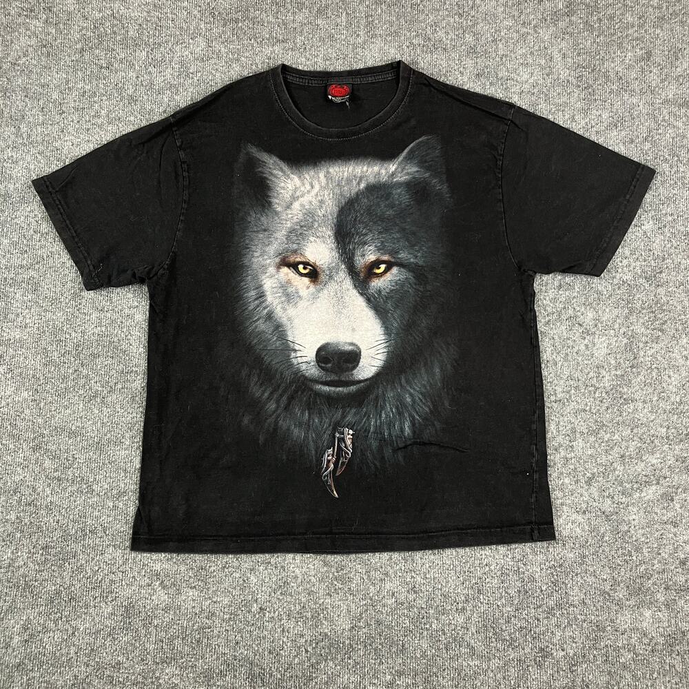 Spiral Direct T-Shirt Mens XXL Black Wolf Graphic Gothic Short‎ Sleeve Casual